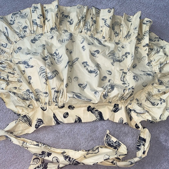 Vintage Kitchen Waist Half Apron Rooster Chick Egg Print Yellow Black - Picture 11 of 11